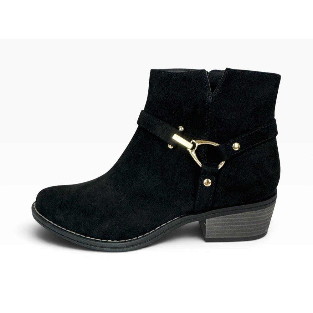 White Mountain Women's 8 Faux Suede Harness Andle Bootie Black NEW